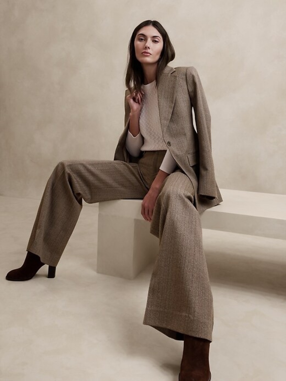 Banana Republic 100% wool Wide-Leg Checked Trousers - 10